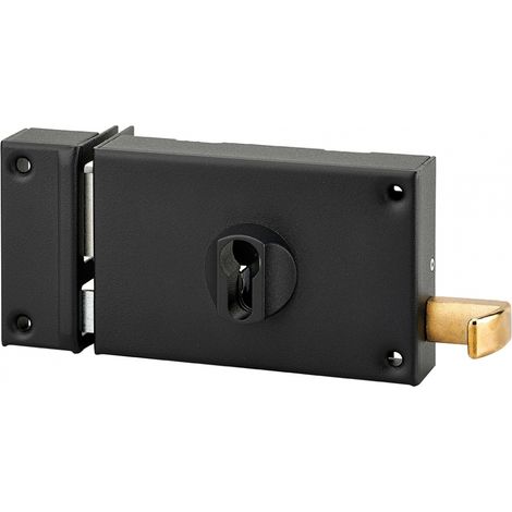 Serratura orizzontale da applicare doppio cilindro a tirante per porta d'ingresso, sinistra, asse 70mm, 140x88mm, nero - THIRARD