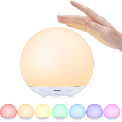 MINKUROW Luce Notturna Per Bambini, Lampada Da Comodino Usb Ricaricabile, Luce Notturna Per Bambini Con Luce Calda Dimmerabile Graduale E Luce A 7 Colori, Interruttore Touch E Timer Per Camera Da Lett (1/5)