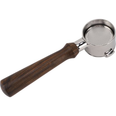 Porte-filtre sans fond de 51 mm avec 2 ailettes, compatible avec les cafetières Delonghi. Porte-filtre sans fond en acier inoxydable, manche en bois, style droit. (1/5)