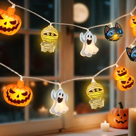 Guirlande lumineuse d'Halloween décorative d'extérieur : 3 m 20 LED orange citrouille avec piles - Lumières citrouille d'automne Halloween pour l'extérieur et l'intérieur - Pour fête, jardin (1/5)