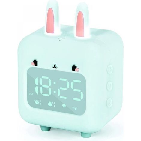 Vert Réveil numérique pour enfants, lapin avec veilleuse, minuteur et répétition, horloge de chevet rechargeable par USB pour filles, garçons, chambre à coucher, cadeau d'école (1/5)