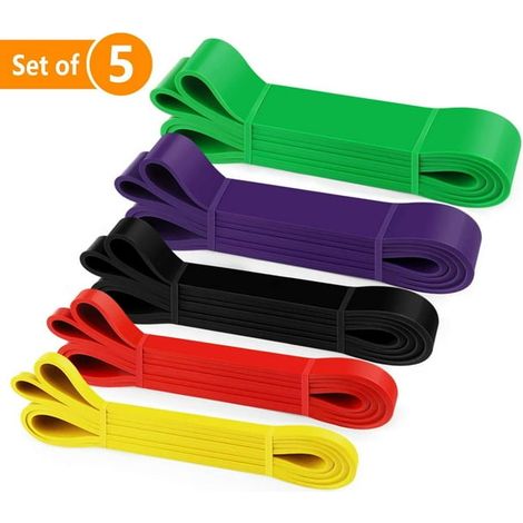 Set de 5 bandes de résistance élastiques pour tractions, musculation, étirements et mobilité, aide aux tractions, entraînement de force et powerlifting. (1/5)