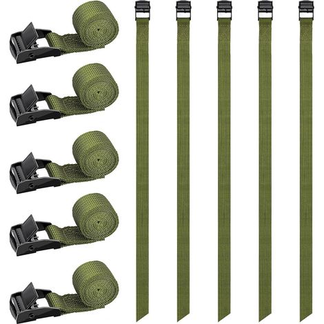 Lot de 10 Sangles d'arrimage Courtes de 50 cm - Sangles de Fixation pour Porte-vélos - Petites Sangles d'arrimage Vertes avec Boucle de Serrage pour vélo, Diable, Moto, Bagages (1/5)