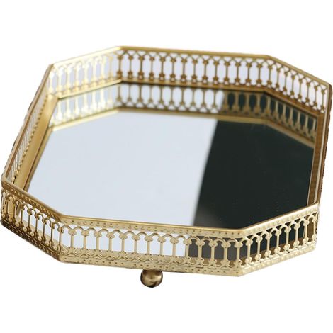 Vanity Tray Glass Dish with Mirror Compact Fragrance
