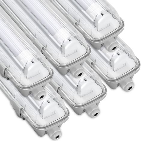 TolleTour 6x Striscia LED impermeabile per tubo LED T8, striscia LED IP65, 150 cm, 1 x 24 W, bianco freddo