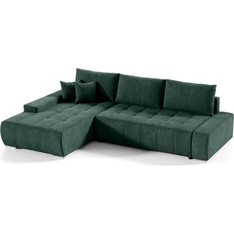 Ecksofa Sofa mit Schlaffunktion VOGAR Stoff Aston Flaschengrün Ottomane Links (1/4)