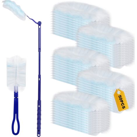 52 Pièces Plumeau Poussiere Recharge Kit, 50 Recharges Plumeau avec 1 à Manche Long et 1 à Manche Court, pour Nettoyer La Poussière, La Saleté, Les Poils, Convient pour Le Salon, la Cuisine (1/5)
