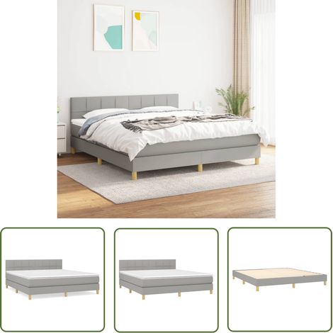 The Living Store Sommier à lattes de lit avec matelas Gris clair 180x200cm Tissu - Lit Double - Lit Tapissier - Matelas À Ressorts Ensachés - Literie - Chambre À Coucher (1/5)