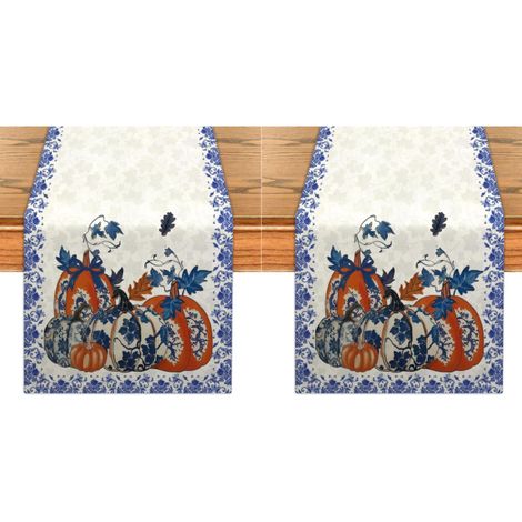 Camino de mesa otoñal de 33 x 183 cm, estampado de cuadros vichy naranjas, ideal para la decoración de Acción de Gracias y fiestas en casa. Perfecto (2 piezas). (1/4)