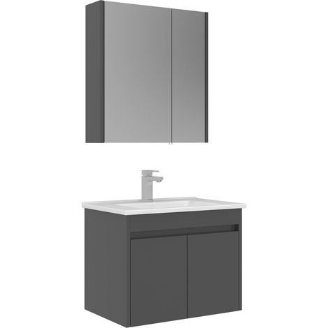 Waschtisch-Set mit Spiegel (2-teilig) "Arno 65" – 65 x 45 x 52 cm – Grau (1/3)