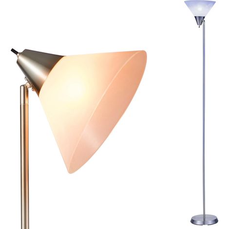 Lampadaire argenté pour le salon, lampadaire avec tête lumineuse rotative, lampes hautes sur pied, lampadaire de bureau avec interrupteur rotatif (argenté) (1/5)