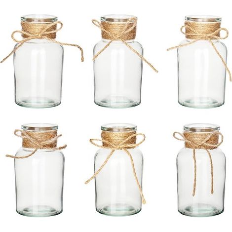 Juego de 6 jarrones pequeños de vidrio transparente para flores - Mini botellas decorativas para centros de mesa, bodas y decoración del hogar. (1/5)