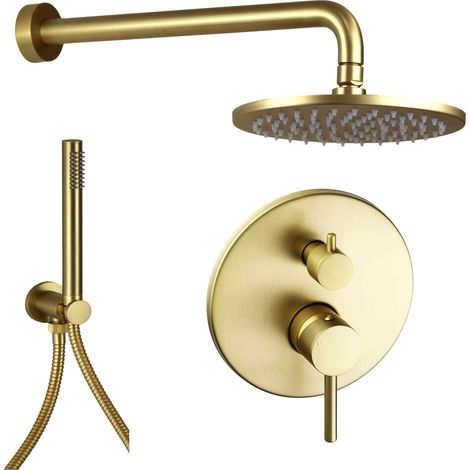 Kit doccia da incasso in colore oro spazzolato con soffione Ø20 cm Pollini Jessy C477355255OS  Oro Spazzolato