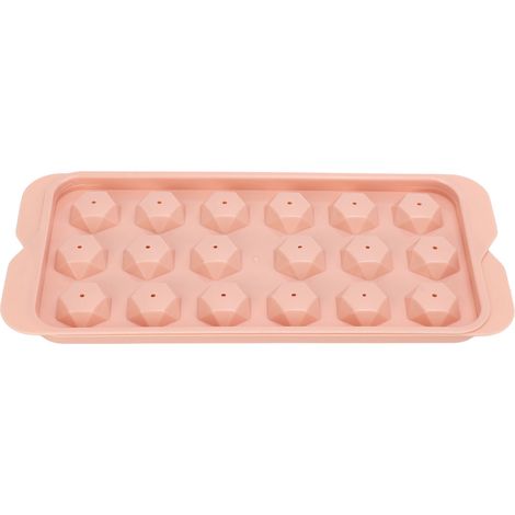 Bac à glaçons diamant 18 cases rose, moule à glaçons facile à démouler avec couvercle, en PP alimentaire pour réfrigérateur. (1/5)