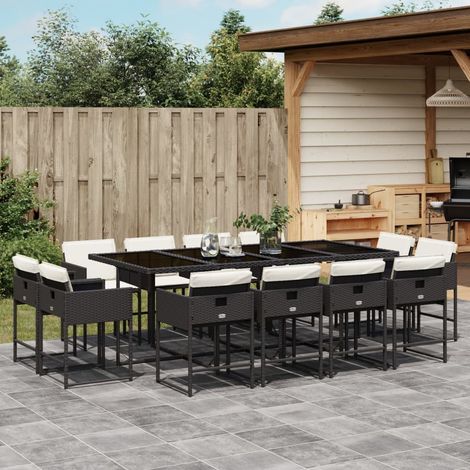 Vidaxl – Ensemble à manger de jardin 13 pcs – Résine tressée noire – Coussins épais – Table 220x106cm avec verre trempé – Chaises pliantes (1/5)