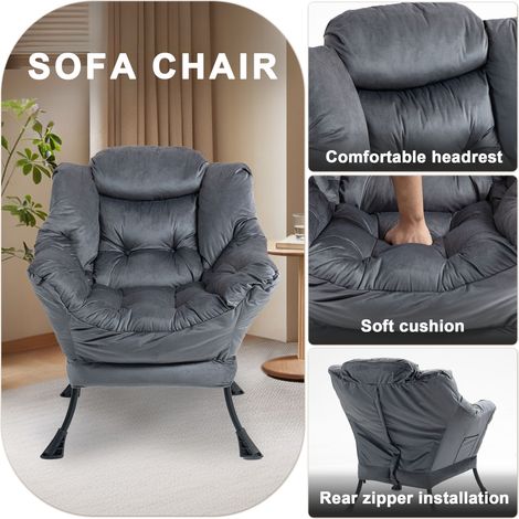 Fauteuil paresseux,fauteuil relaxant avec cadre métallique et poche latérale,fauteuils confortables de style simple pour chambres,salon,balcon(CHI) (1/5)