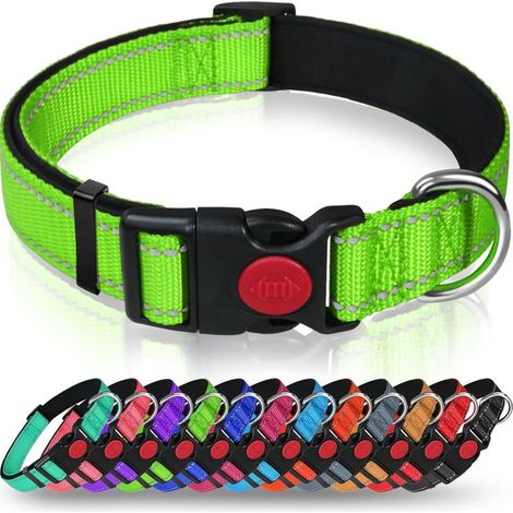 Collar para perro, collar clásico ajustable de nailon reflectante con acolchado de malla suave y transpirable para perros pequeños, talla S, verde (1/5)