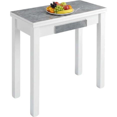 Mesa Cocina Extensible Bleca Libro 1 Cajón Blanco Gris Mármol 80x76x40-80 cm (1/5)