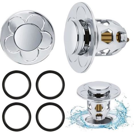 Bouchon Vidange Évier Pop Up - Filtre Anti-Obstruction - Diamètre 34 à 40 mm - Blanc - Lot de 2 (1/3)