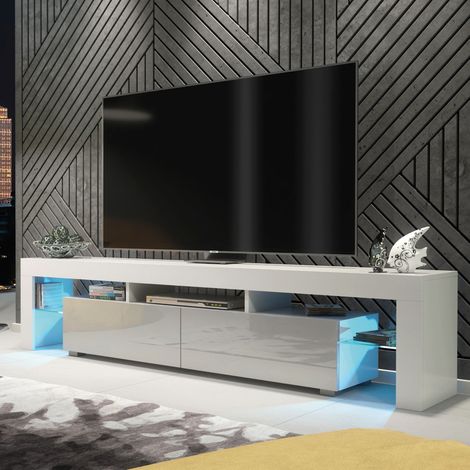 Nova TV Unit 200cm - White with Grey Gloss Doors & LED