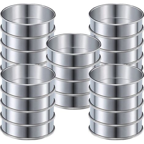 4-Zoll-Muffinringe, Crumpetringe, Set mit 20 Edelstahl-Muffinformen, doppelt gerollte runde Ringe