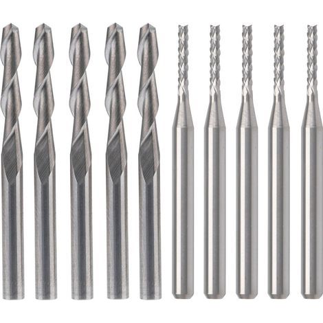 Lntyq en carbure de tungstène End Mill Cutter, 5 pcs 1.5 mm Router Bits et 5 pcs 1/20,3 cm 3.175 mm Plat Nez Upcut Flûte spirale Ensemble Outil (1/5)