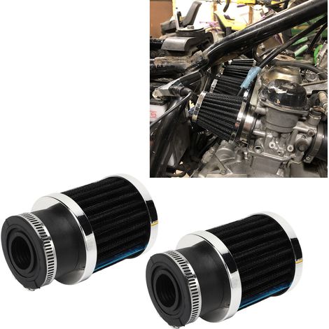 Universelle 28–48-mm-Motorradluftfilter (2er-Set), kompatibel mit 50-cm³-, 70-cm³-, 90-cm³- und 125-cm³-Motorrädern (Touring-Motorräder, Roller, Quads, Motocross-Maschinen) – Silber/Schwarz (1/5)
