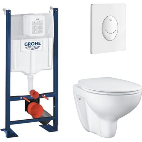 Pack WC suspendu sans bride GROHE Bau Cerami avec bâti support Rapid SL Project et plaque de commande Start blanc (1/5)