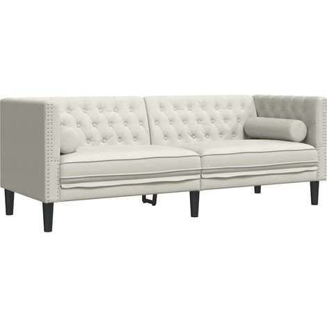 Chesterfield-Sofa mit Nackenrollen 3-Sitzer Creme Samt vidaXL