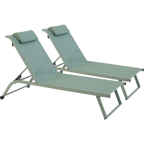 Lot de 2 bains de soleil inclinable avec roues vert cactus