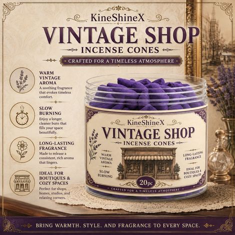 KineShineX Retro-Style Scented Cone: Long-Lasting Fragrance, Slow-Burning, Ambient Fragrance, Vintage Boutique (1/4)