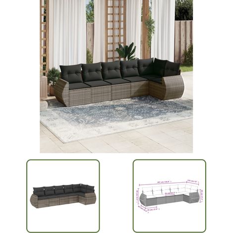 The Living Store Salon de jardin 6 pcs avec coussins gris résine tressée - Ensemble Salon De Jardin - Mobilier Extérieur - Résine Tressée - Rotin Synthétique - Chaise Lounge (1/3)