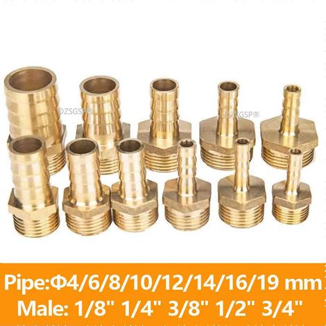 Raccord de tuyau en laiton (6 mm - 1/2") avec embout cannelé BSP mâle, adaptateur de coupleur en cuivre (1/5)