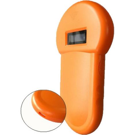 Scanner portable de micropuces pour animaux de compagnie avec écran OLED, buzzer intégré basse fréquence, rechargeable, convient aux chats et aux chevaux. Orange. (1/4)