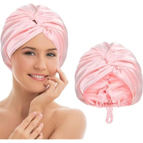 Bonnet en Soie pour Dormir Femme 1 Pièce Ajustable Bonnet en Satin Double Couche Turban de Nuit Foulard Doux pour Cheveux Bouclés Filet à Cheveux pour Dormir Longs Bouclés Unisexe (1/5)