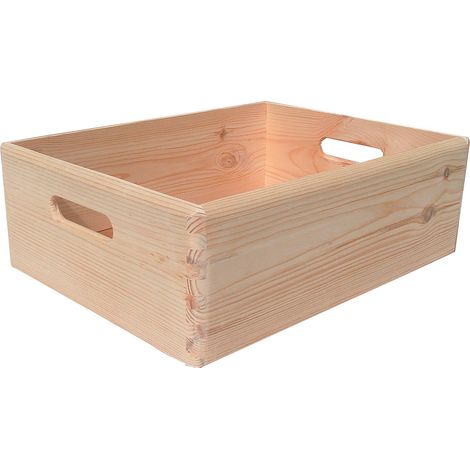 Contenitore Box Salvaspazio Sovrapponibile 40x30x14 cm in Legno di Pino Naturale (1/2)