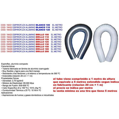 espiroflex tubo flexible alu extraccion humo blanco 100 ø -metro (caja 5 unidades)