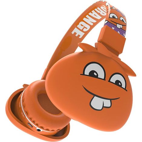 Casque sans fil pliable pour enfants, motif dessin animé, avec microphone et radio FM (orange). (1/3)