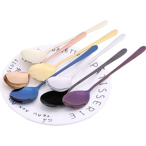 Cuillère À Café - Acier Inoxydable 304 - Manche Long Rainbow - Pour Dessert Et Glace - Lot De 7 (1/5)