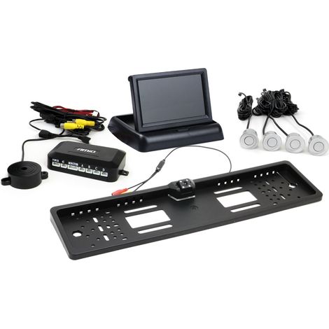 Kit de sensores de estacionamiento TFT02 de 4,3" con cámara HD-402-LED y 4 sensores plateados. (1/5)
