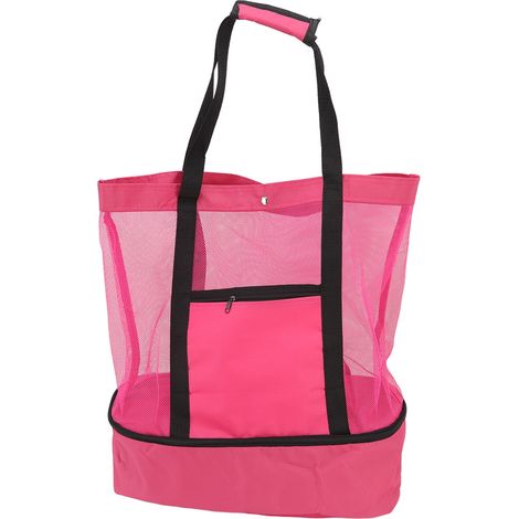 Sac de plage en filet rouge, multifonction, fermeture éclair supérieure, tissu durable frais, grand cabas pour plage, jardin, camping (1/5)
