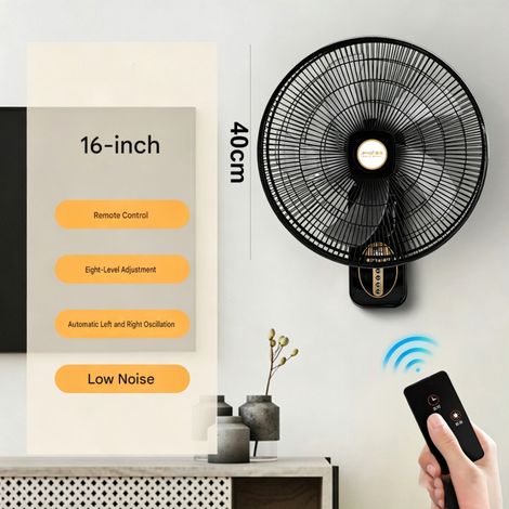 Ventilateur Mural 40 cm avec Télécommande, 3 Vitesses, Oscillation Automatique Horizontale Grand Angle, Ventilateur Murale Orientable Silencieux pour Maison, Chambre et Bureau (1/5)