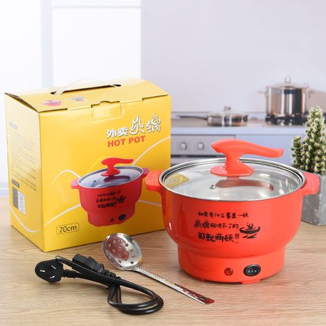 1,8-Liter-Elektrokochtopf aus Edelstahl, 400–800 W, 2 Betriebsmodi, Überhitzungsschutz, roter Kocher (1/5)