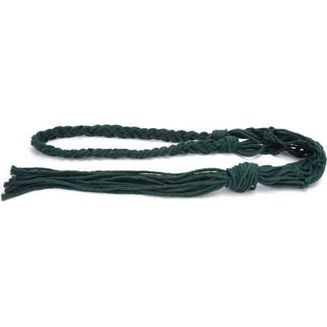 Porte-bouteille en corde de coton tricoté main style bohème, sac de rangement suspendu vert foncé (1/5)