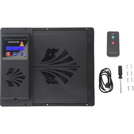 Porte automatique de poulailler USB 3 en 1, capteur de lumière, télécommande, ouvre-minuterie, ouverture horizontale, noir (1/5)