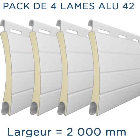 Pack de 4 lames aluminium 2000mm – Hauteur 42mm – Épaisseur 8mm – Coloris blanc – Pour volets roulants manuels – Alulux