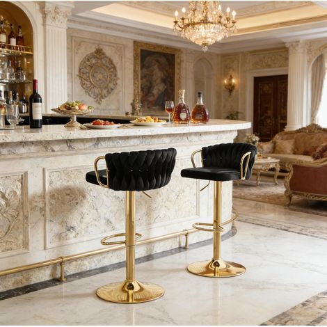 Chaise banc tabouret de bar pivotant velours noir HAVRYA (1/5)