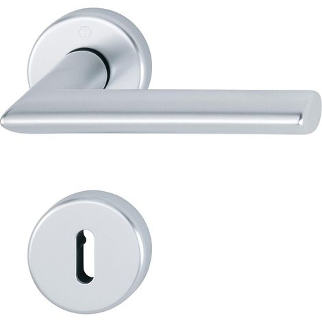 Béquille double sur rosaces rondes Stockholm ep 38-47 mm finition aspect inox clé L - HOPPE