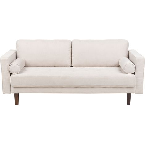 Sofá retro 3 plazas tapizado tela poliéster respaldo acolchado sala de estar beige Nurmo