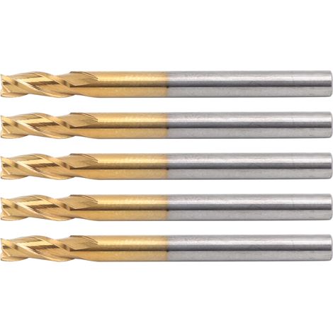 Fraise 3 tailles carbure tungstène 5 pièces, coupe plane 3.175x3.175x8x40mm, outil défonceuse CNC, fraise rectifiée 3 lèvres, acier dur, usage précision. (1/5)
